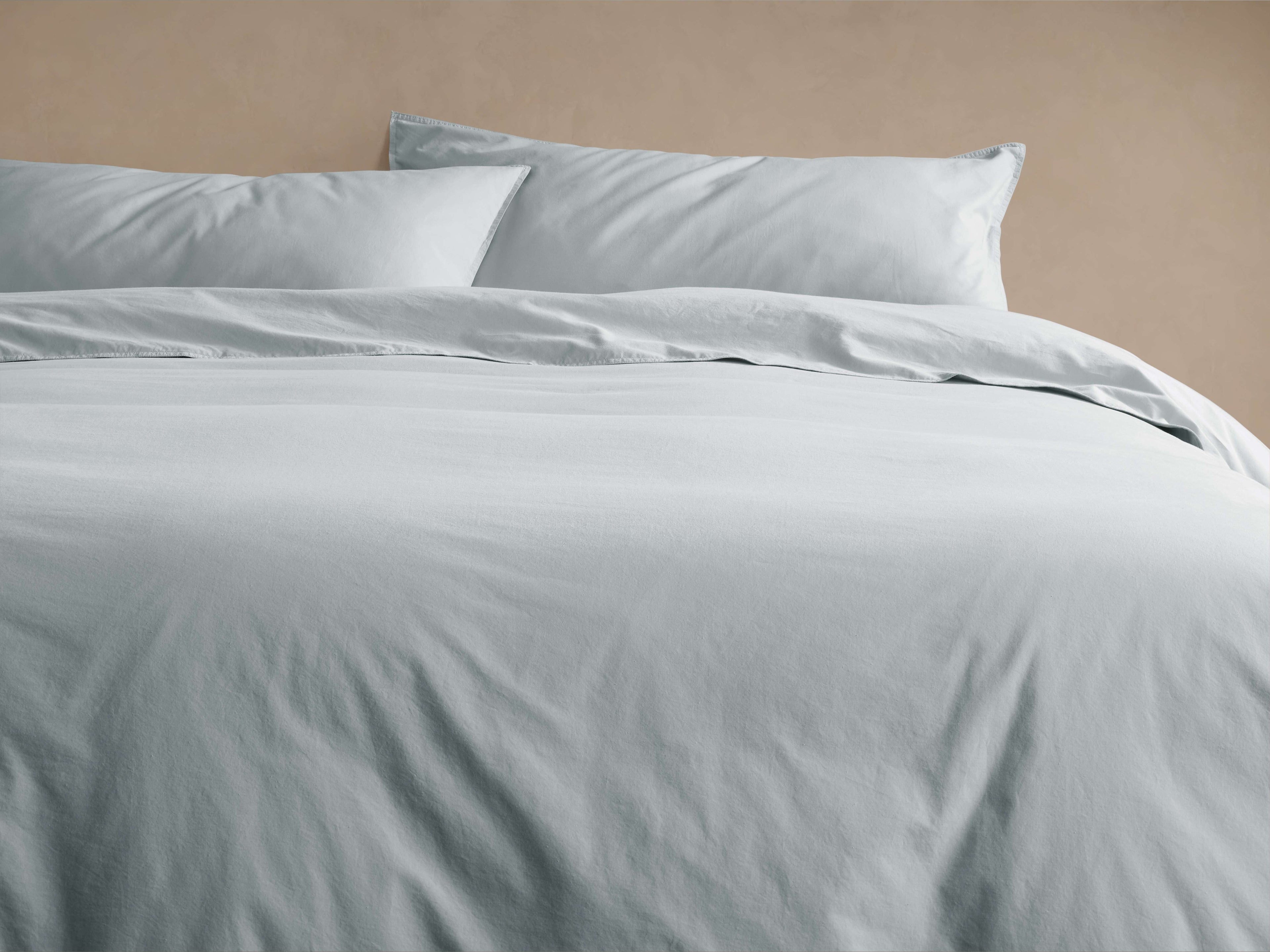 Parure de couette en percale italienne teinte en pièce, coloris ciel