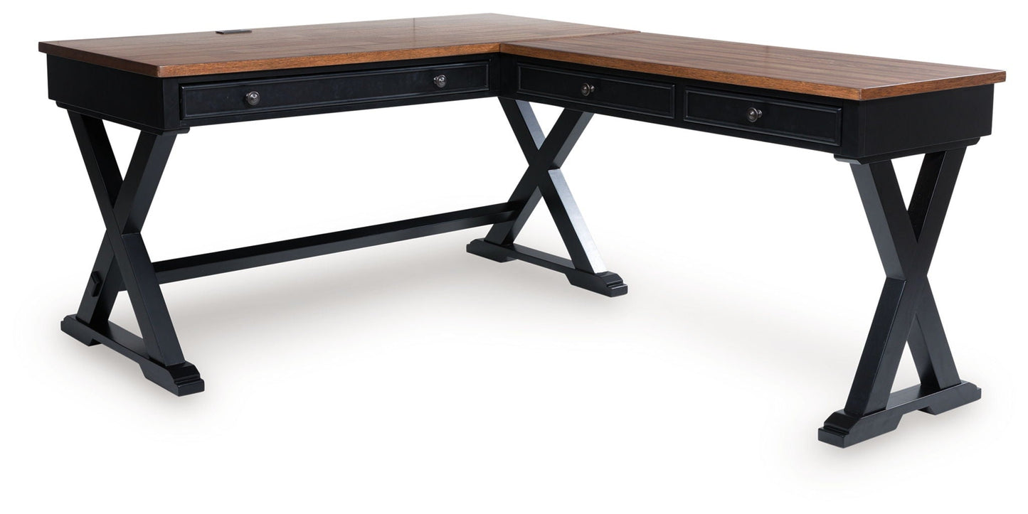 Wildenauer - Marron / Noir - Ensemble bureau et retour 4 pièces, chaise de bureau pivotante, bibliothèque