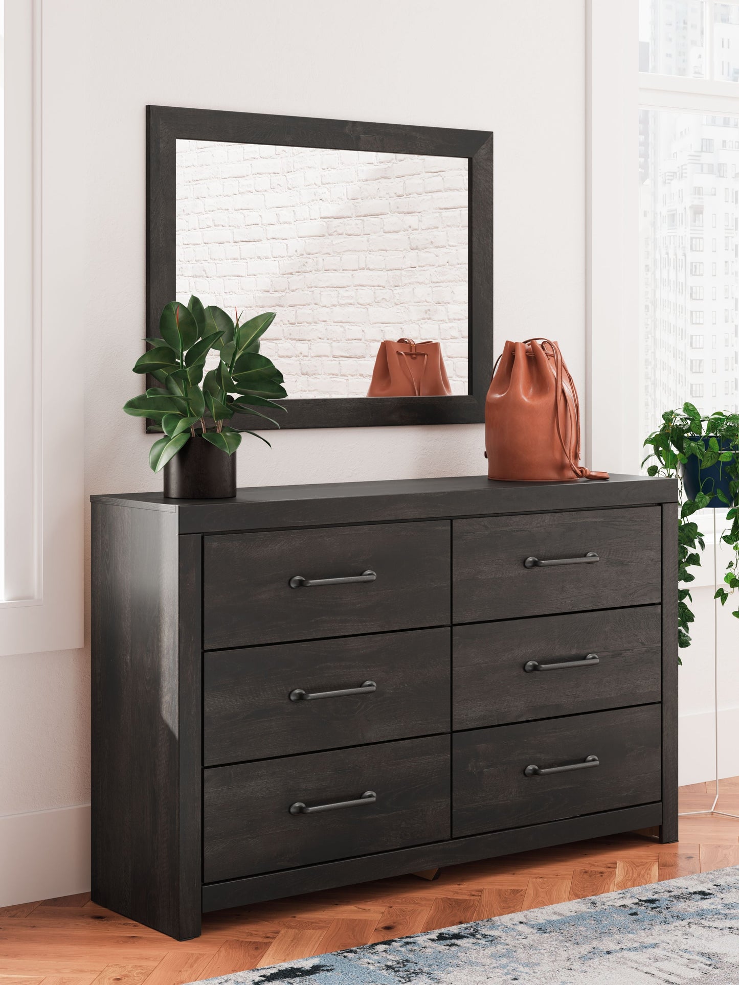 Hollivern - Gris foncé - Commode et miroir