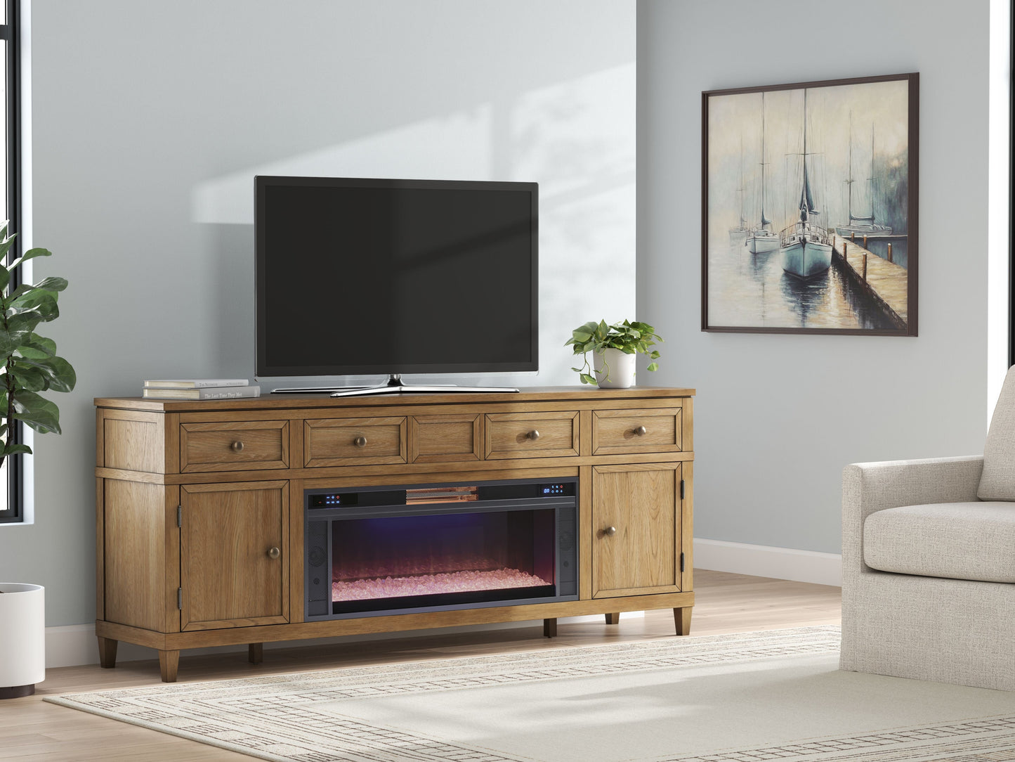 Sharlance - Meuble TV 81 avec foyer électrique