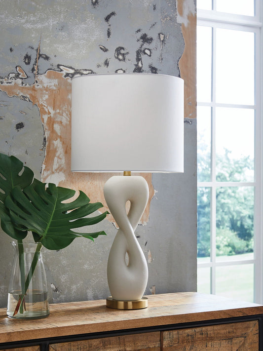 Lampe de table Judrich - Finition blanche/dorée - Poly