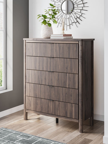 Pamytta - Marron - Commode large à cinq tiroirs