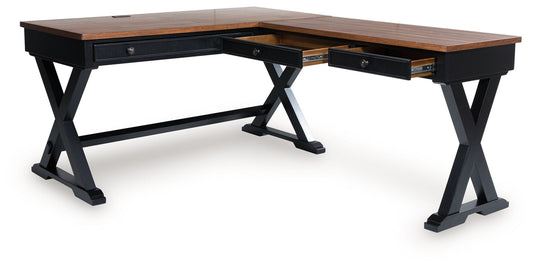 Wildenauer - Marron / Noir - Ensemble bureau et retour 4 pièces, chaise de bureau pivotante, bibliothèque