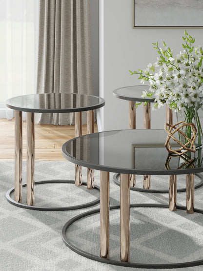 Hannerly - Finition noire/dorée - Ensemble de tables d'appoint (lot de 3)