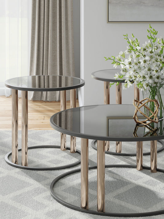 Hannerly - Finition noire/dorée - Ensemble de tables d'appoint (lot de 3)