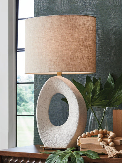 Trentlen - Lampe de table en papier finition crème/dorée