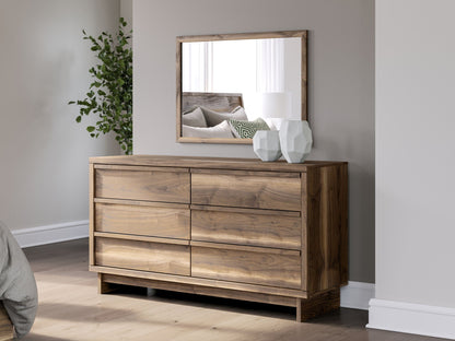 Chirason - Marron - Commode à six tiroirs et miroir