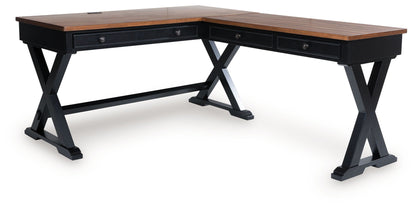 Wildenauer - Marron / Noir - Ensemble bureau et retour 4 pièces, chaise de bureau pivotante, bibliothèque
