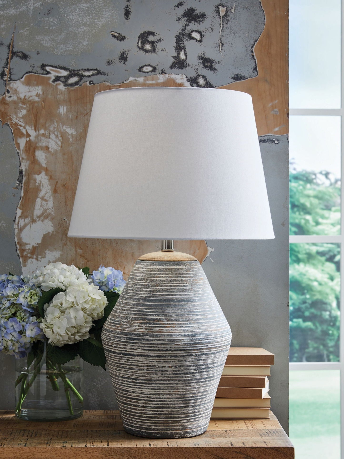 Lawrock - Lampe de table en terre cuite bleu antique
