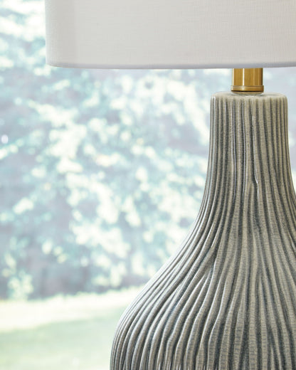 Lampe de table en céramique Judlen - Finition grise/dorée