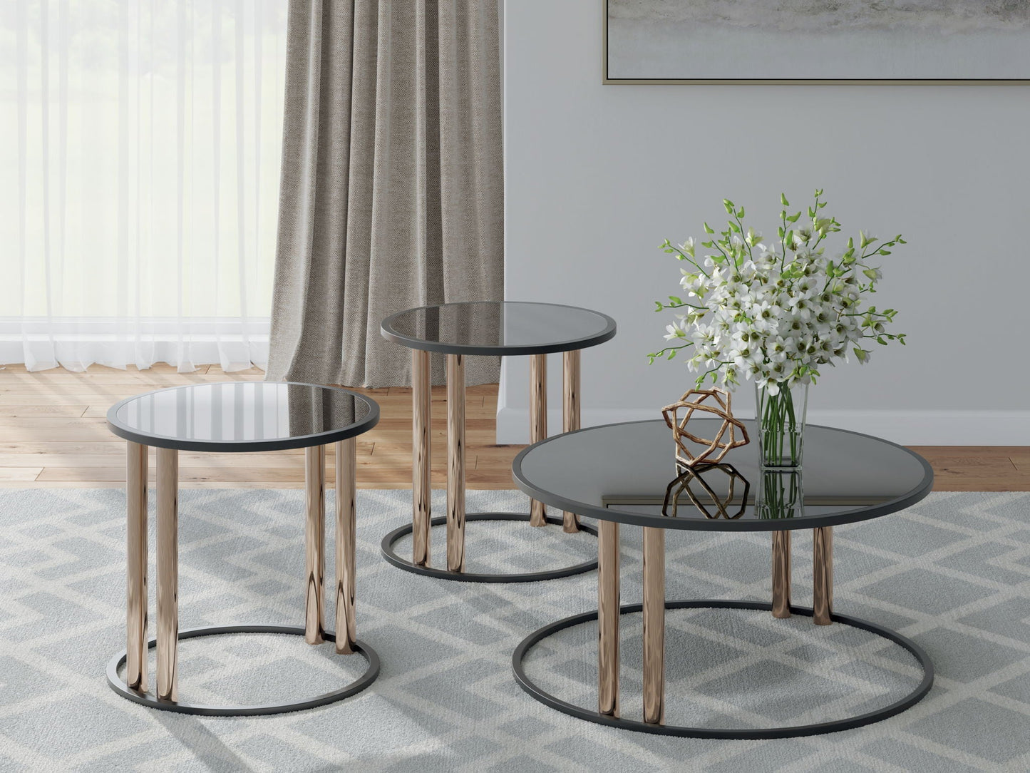 Hannerly - Finition noire/dorée - Ensemble de tables d'appoint (lot de 3)
