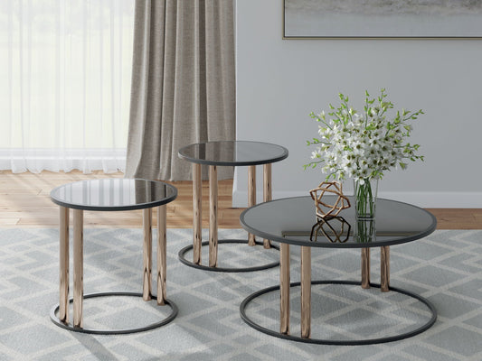 Hannerly - Finition noire/dorée - Ensemble de tables d'appoint (lot de 3)