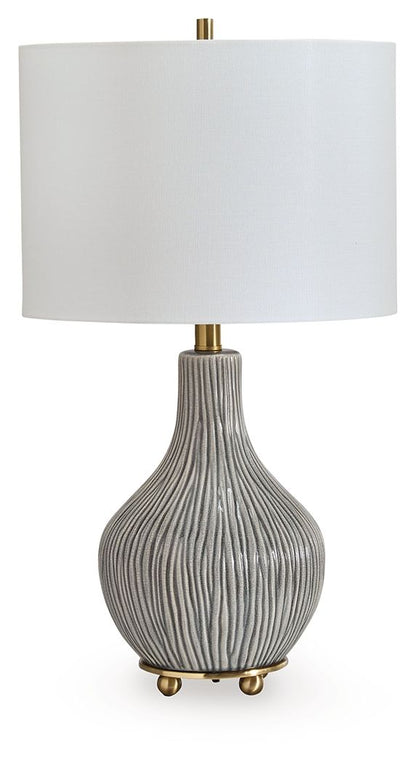 Lampe de table en céramique Judlen - Finition grise/dorée