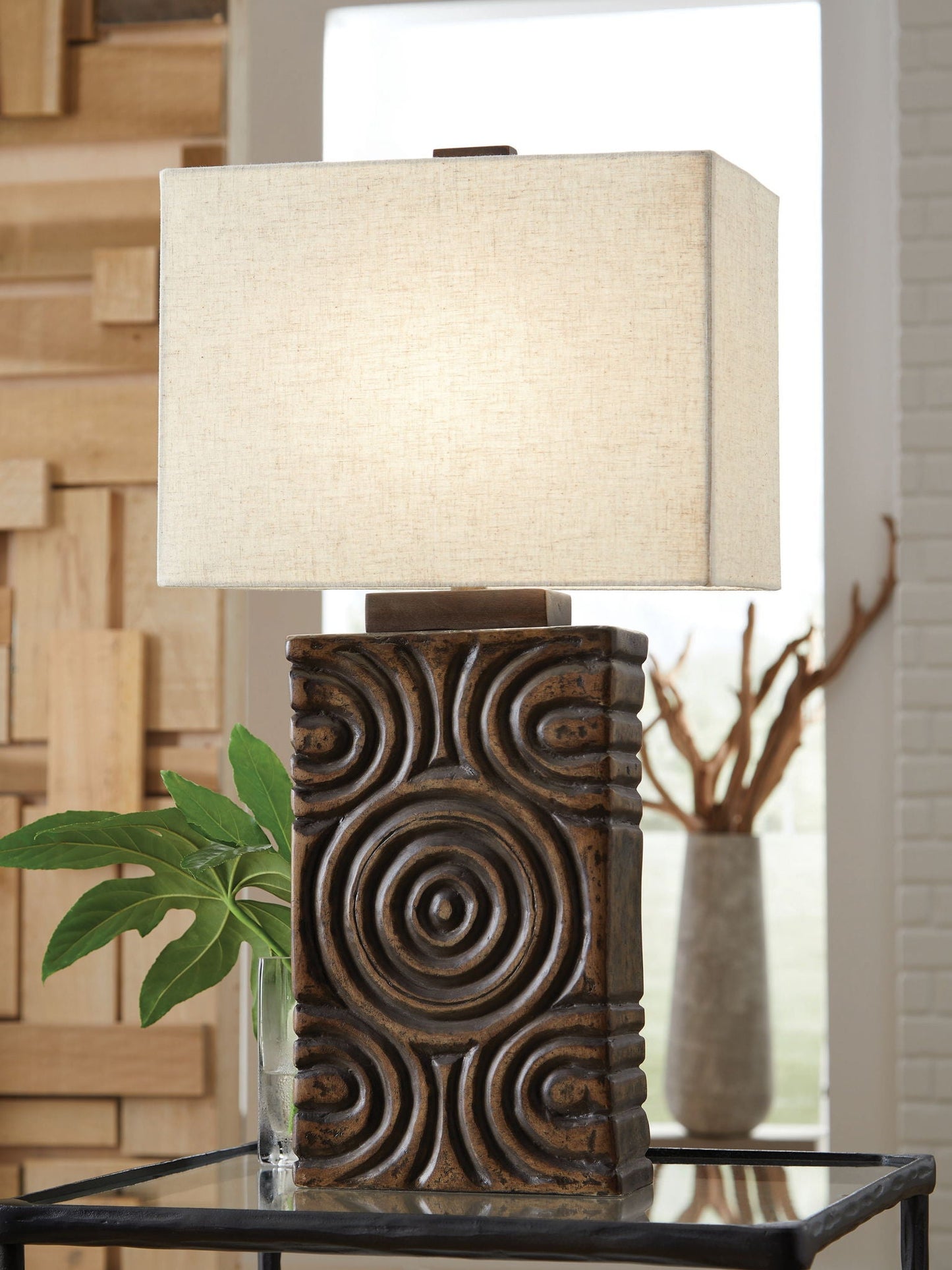 Heathbury - Lampe de table en papier marron antique
